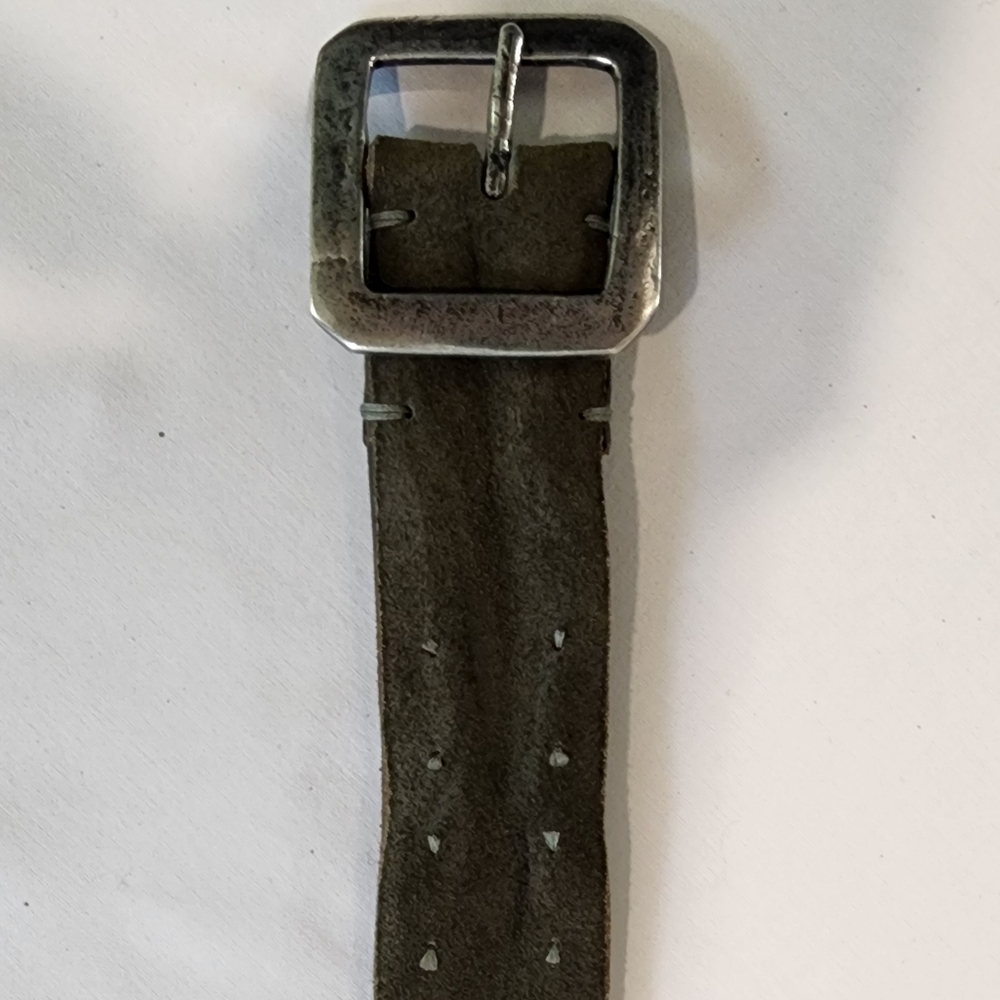 Olive Suede Nova John Varvatos Collection Belt With hammered square buckle